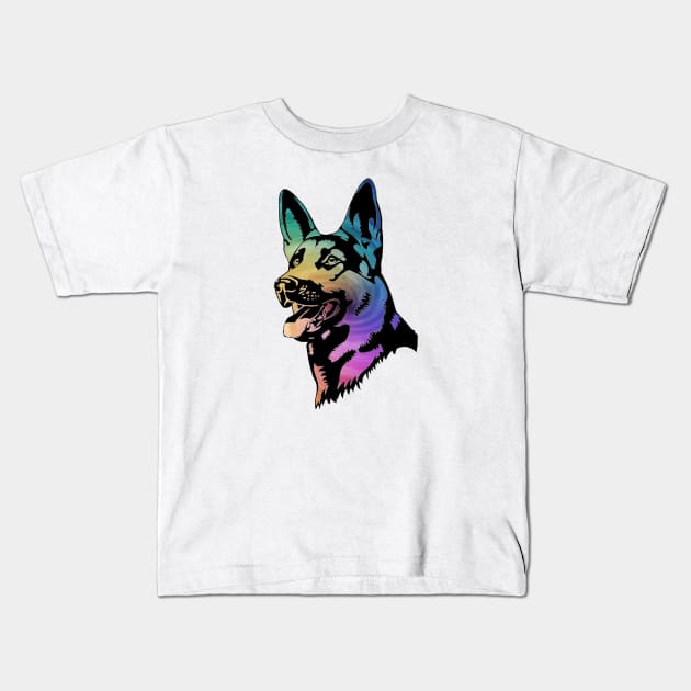 Rainbow Swirl German Shepherd Kids T-Shirt by ARTWORKandBEYOND